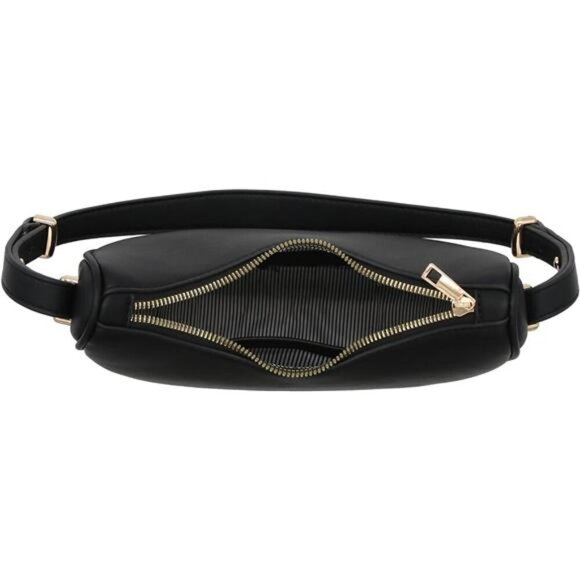 Small Crescent Smooth Faux Leather Bag Black - Picture 6 of 7